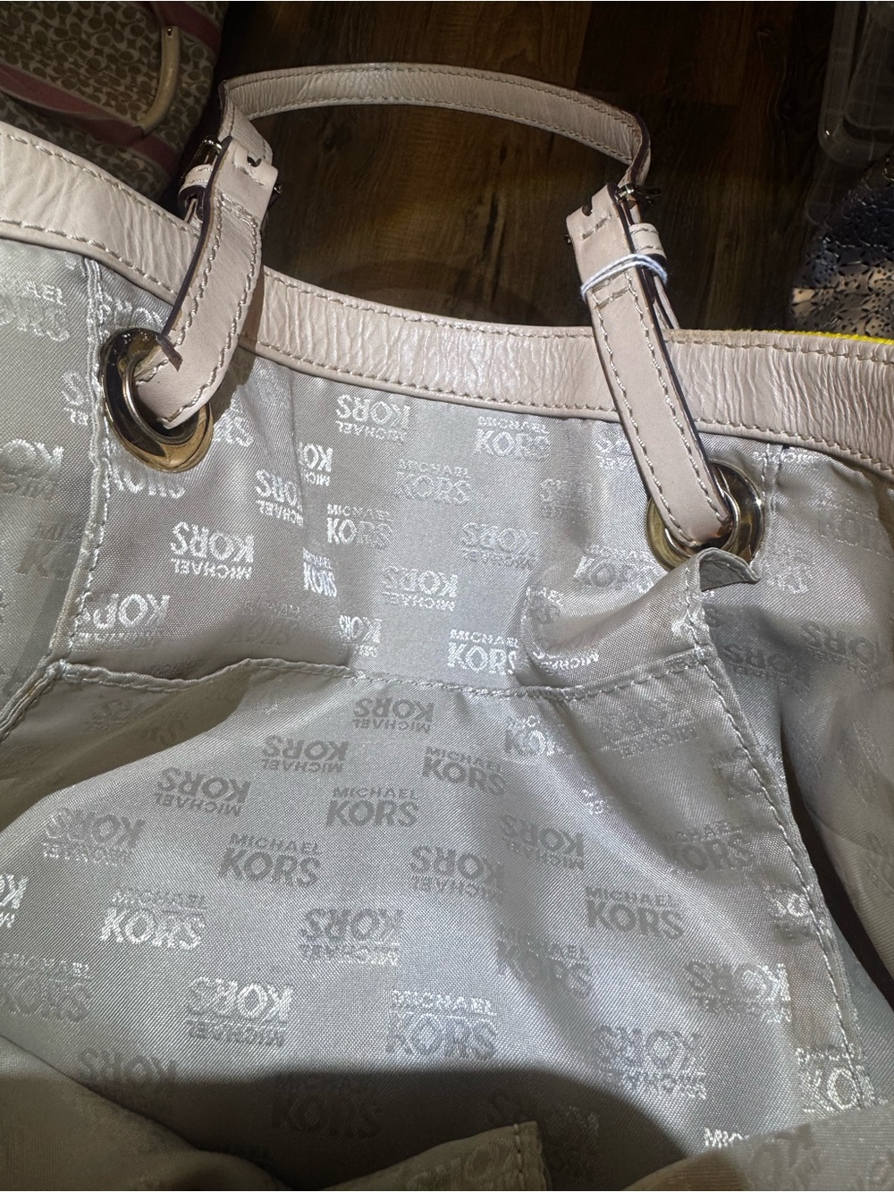 Michael Kors Mustard Canvas Tote with Tan Leather Straps - Picture 13 of 13